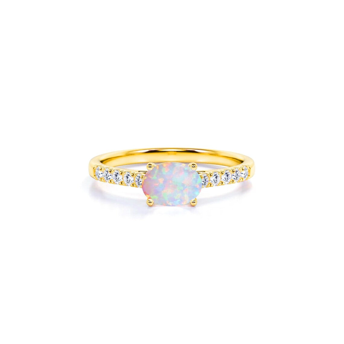 Natural Sapphire Engagement Ring / Natural Ceylon Yellow Sapphire Diamond  Ring in 14K / Emerald Cut Sapphire and Diamond Ring - Gems N Diamond